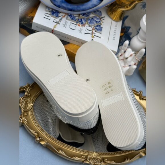 🆕 KURT GEIGER LONDON 🧿 NWOT Laney Silver Crystal Low Top Sneaker, Sz 38.5 US 8 - Picture 16 of 16